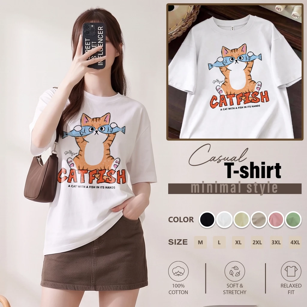 เสื้อยืดแขนสั้น ผ้าCotton M-4XL พิมพ์ลาย "Catfish" พร้อมส่ง