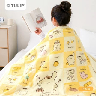 Tulip Fleece 60x80 นิ้ว ปอมปอมปุริน Pompompurin ลาย PF010 ลิขสิทธิ์แท้ Sanrio ผ้าห่มฟลีซห่มนุ่ม ขนาดใหญ่ 5 ฟุต