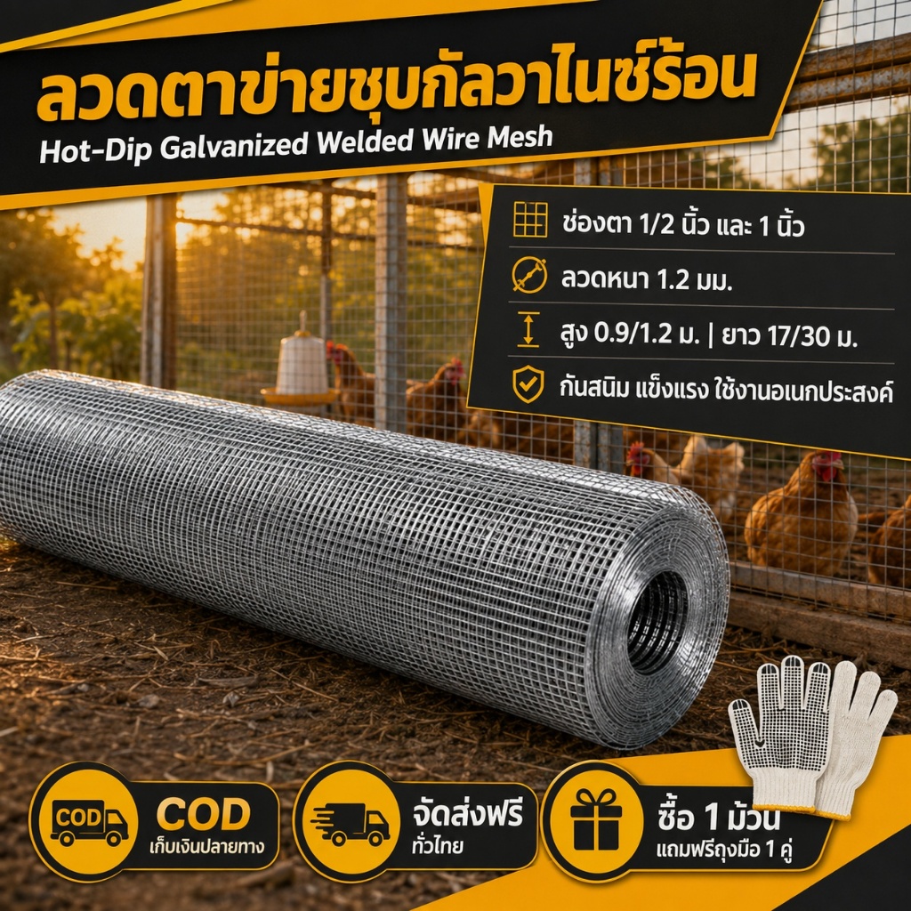 รั้วลวดตาข่ายชุบสังกะสี | ตาข่ายป้องกันสนิม ทนแดด ใช้งานได้หลายประสงค์ สำหรับการเลี้ยงสัตว์ ป้องกันหนูและงู ใช้กั้นพื้นท