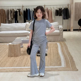 ชุดเซ็ตเสื้อ+กางเกง ผ้าฝ้าย สีเรียบ สไตล์เกาหลี ชุดเดรส ชุดเซ็ตแฟชั่นเด็กหญิง