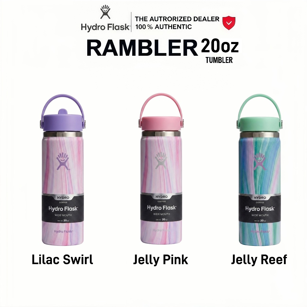 Hydro Flask 20oz (591ml) แก้วน้ำเก็บความเย็น รุ่น WIDE MOUTH สแตนเลสแท้ ลายหินอ่อน ทรงสวย ของแท้ 100