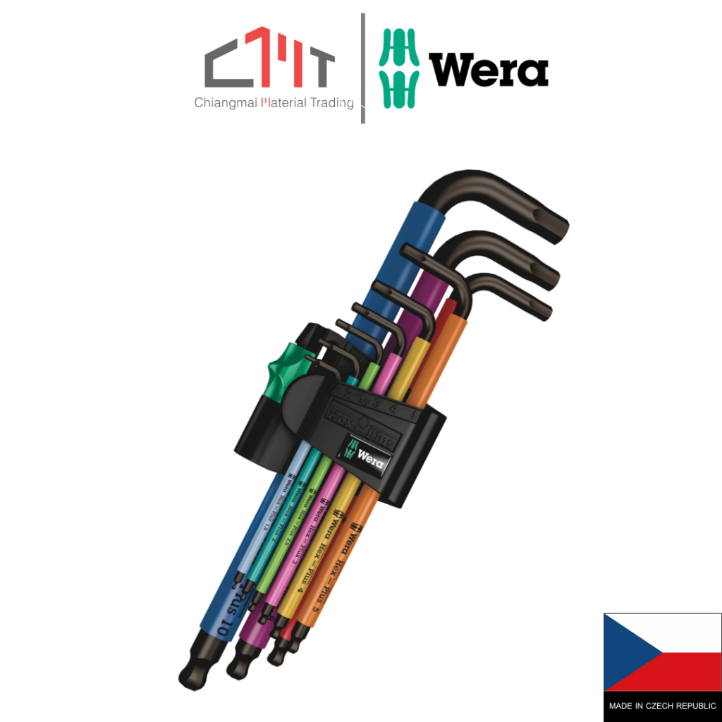 WERA ประแจหกเหลี่ยมหัวบอล 950/9 Hex-Plus Multicolour 1 SB metric BlackLaser No.05073593001