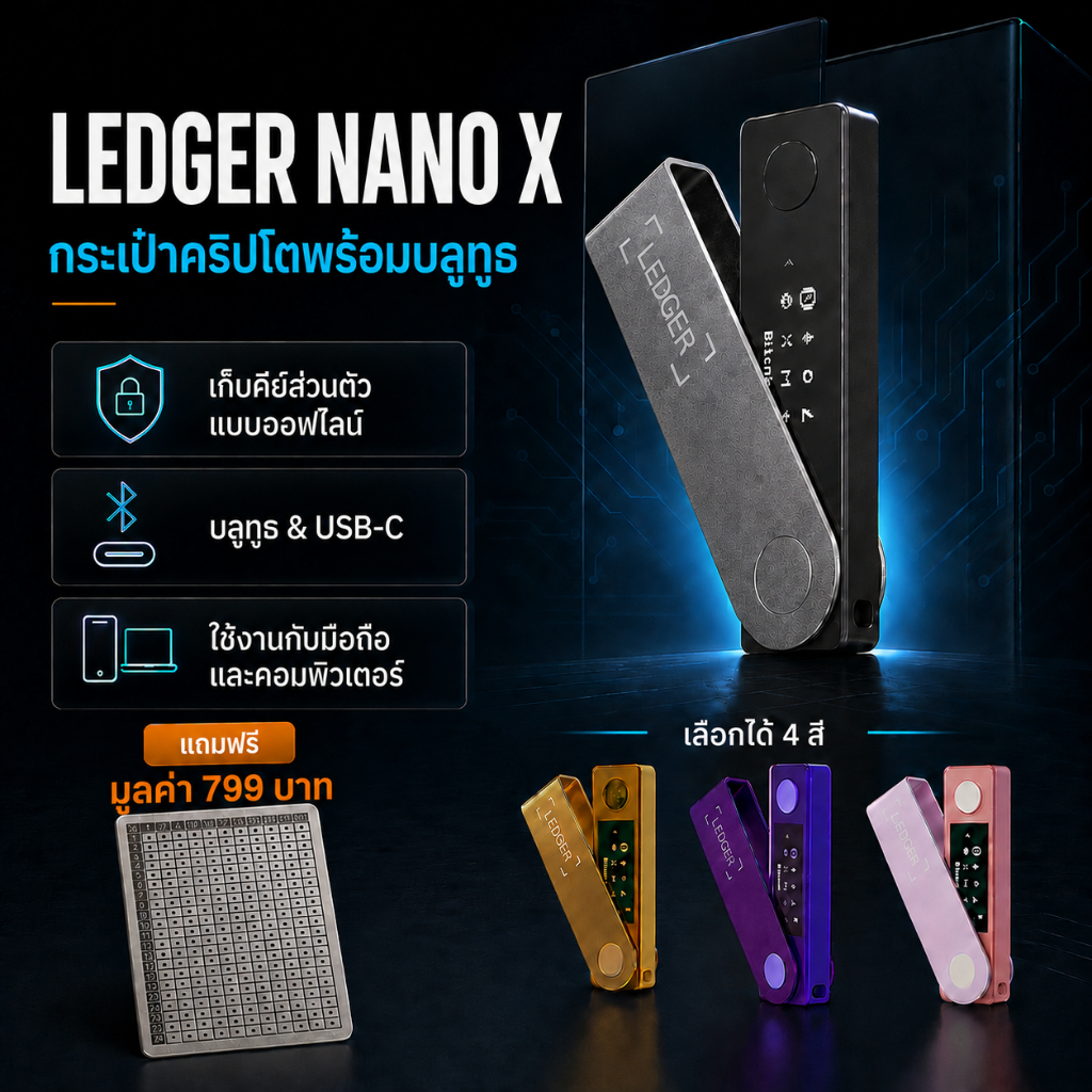 Ledger Nano X Hardware Wallet | ตัวแทนจำหน่าย Ledger ที่ได้รับอนุญาต | พร้อมส่งในไทย | Bluetooth USB
