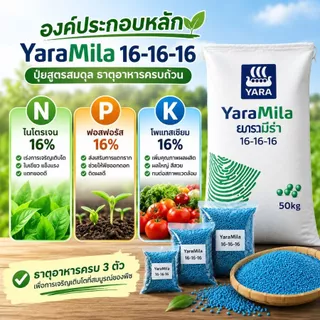 ปุ๋ย Yara 16 - 16 - 16 ช่วยเร่งการเจริญเติบโตของพืช บรรจุแยกตั้งแต่ 100 กรัม ถึง 1 กิโลกรัม