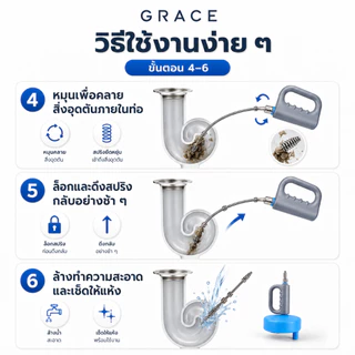 Grace อุปกรณ์ทะลวงท่อ ทำความสะอาดและแก้ปัญหาท่ออุดตัน มีขนาด 5 เมตร และ 10 เมตร ใช้งานสะดวก พร้อมส่งทันที