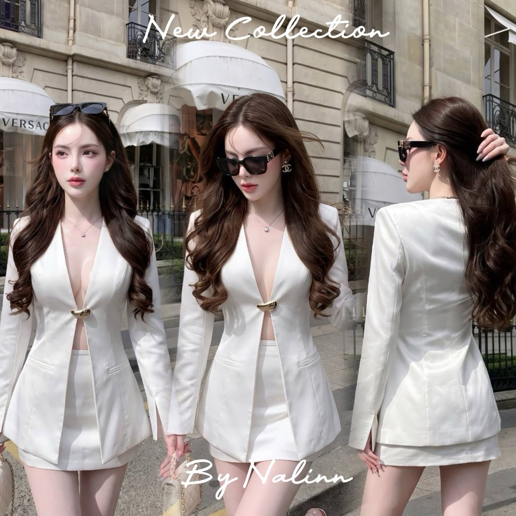 D10 มาเพิ่มแล้ว งานป้าย Nalinn Set ชุดเซ็ท 2ชิ้น เสื้อสูท กระโปรงสั้นซับในกางเกง สำหรับผู้หญิง เสื้อ