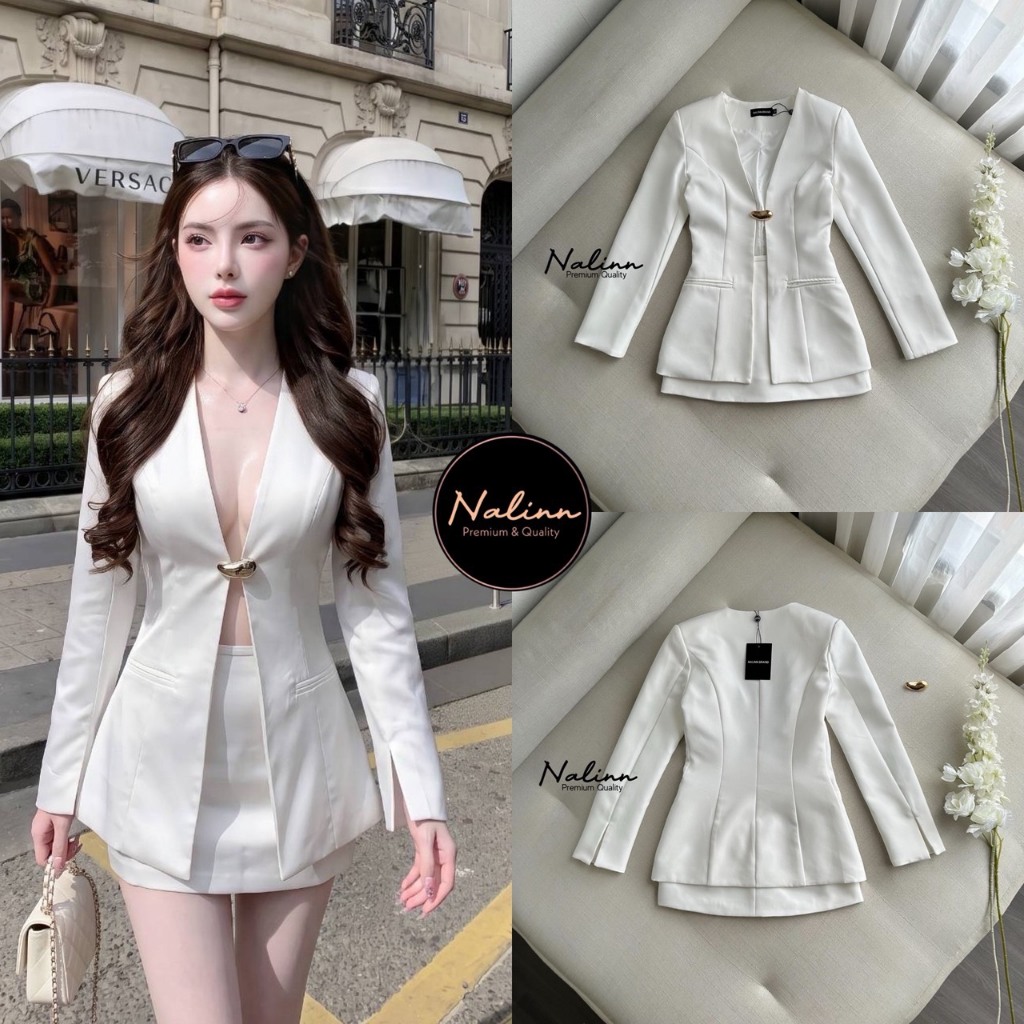 NALINN Set 3 ชิ้น เสื้อสูทแขนยาวสุดแซ่บสีขาว