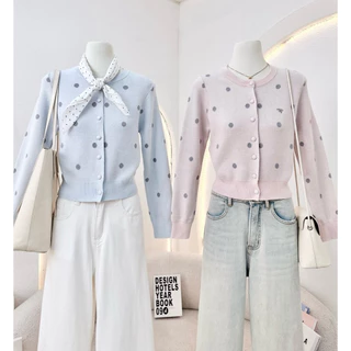 WA YA เสื้อไหมพรมทรงพอดีตัว ผ้าพรีเมียมลายจุดแขนยาว