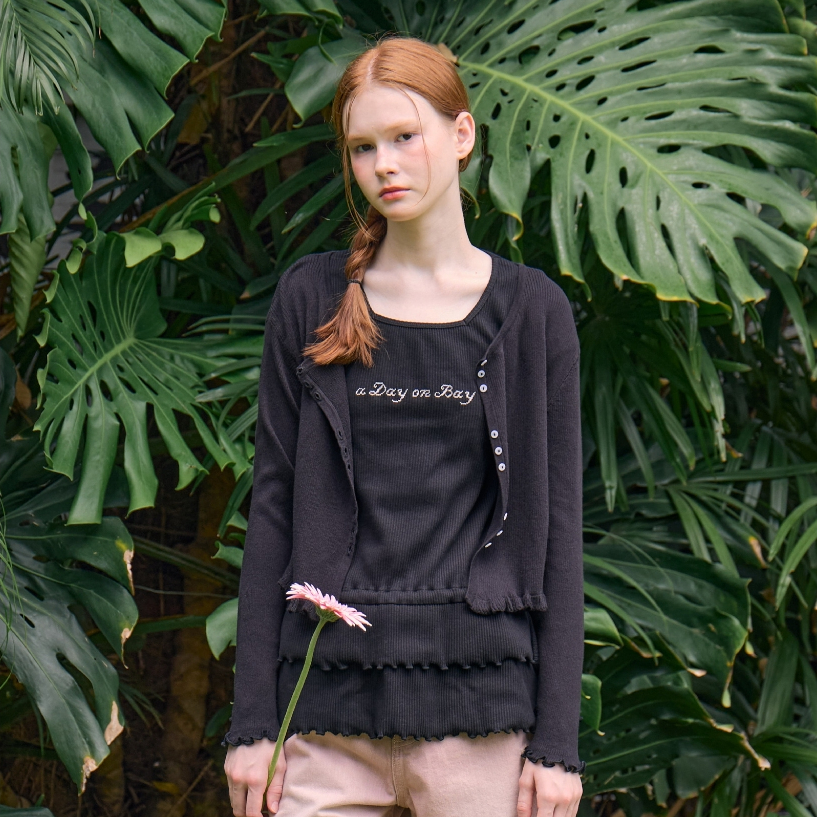 (a DAY on BAY) Bouquet Ruffle Cardigan • Midnight Tulip