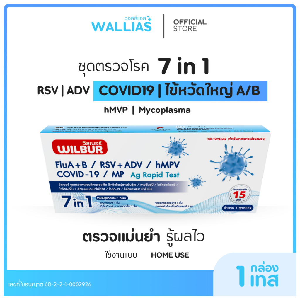 【ชุดตรวจ 7 โรค】ชุดตรวจหาเชื้อไวรัส 7สายพันธุ์ WILBUR 7in1 Covid-19 ไข้หวัดใหญ่ fiu A+B hMPV RSV ตรวจ