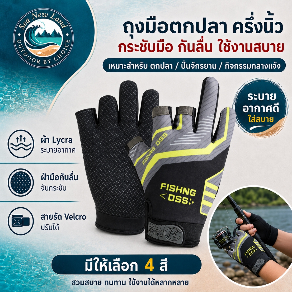 ถุงมือตกปลา ถุงมือกันแดด UV กันคม กันหนาม จับปลาไม่ลื่น สำหรับงานหนัก กลางแจ้ง