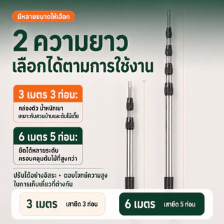 MAYILON ชุดเก็บผลไม้ด้ามยืดหด 7 ชิ้น เลือก 3 เมตร/6 เมตร พร้อมเลื่อยและอุปกรณ์ตัดกิ่งสูง ด้ามสแตนเลส