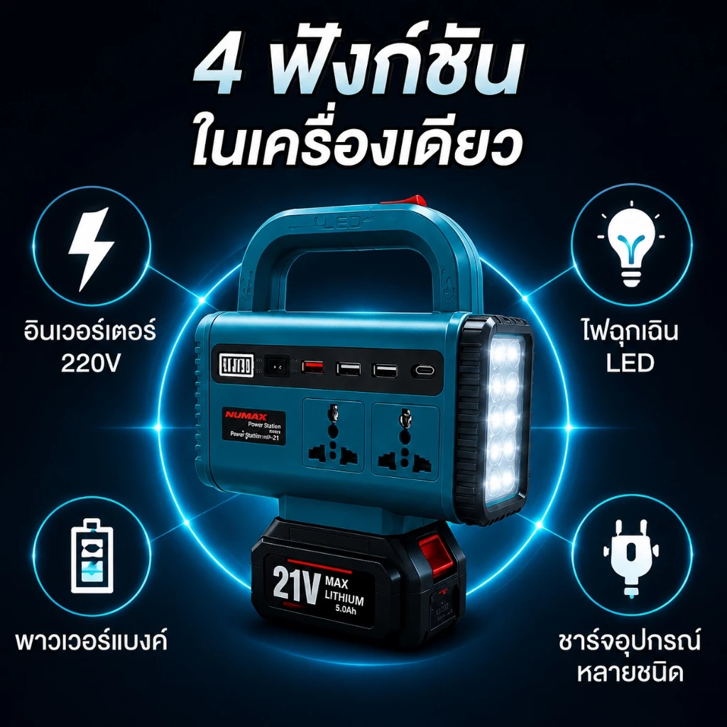 Makita เครื่องแปลงไฟ 1000W ไร้สาย Power Inverter DC 21V To 220V สําหรับ Home Application Inverter 3USB แปลงไฟ หม้อแปลงไฟ