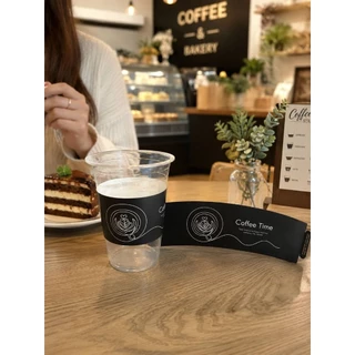 ปลอกกระดาษสวมแก้วชื่อลาย coffee time 200 ชิ้นชิ้นละ 0.75 บาท กระดาษอาร์ตการ์ดหนาอย่างดีสวมได้กับแก้วหลายขนาด