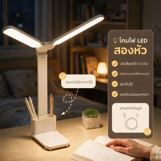 Hinar โคมไฟอ่านหนังสือ LED ปรับได้ 3 สี ระบบสัมผัส โคมไฟตั้งโต๊ะ ไฟหัวเตียง ถนอมสายตา