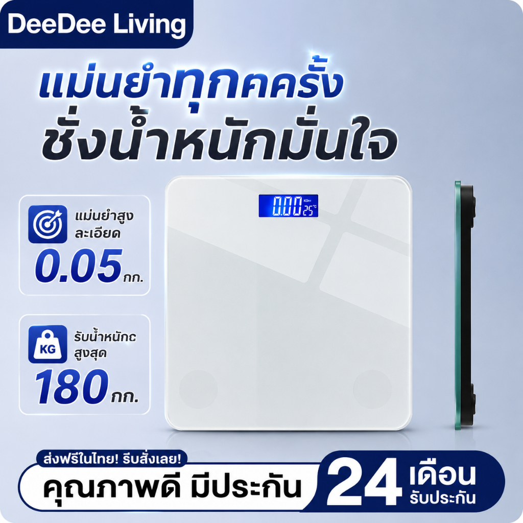 DeeDee เครื่องชั่งน้ำหนักดิจิตอล เครื่องชั่ง USB จอ LED (แถมสายชาร์จแล) แสดงผลหน้าจอ LCD เครื่องชั่งดิจิตอล