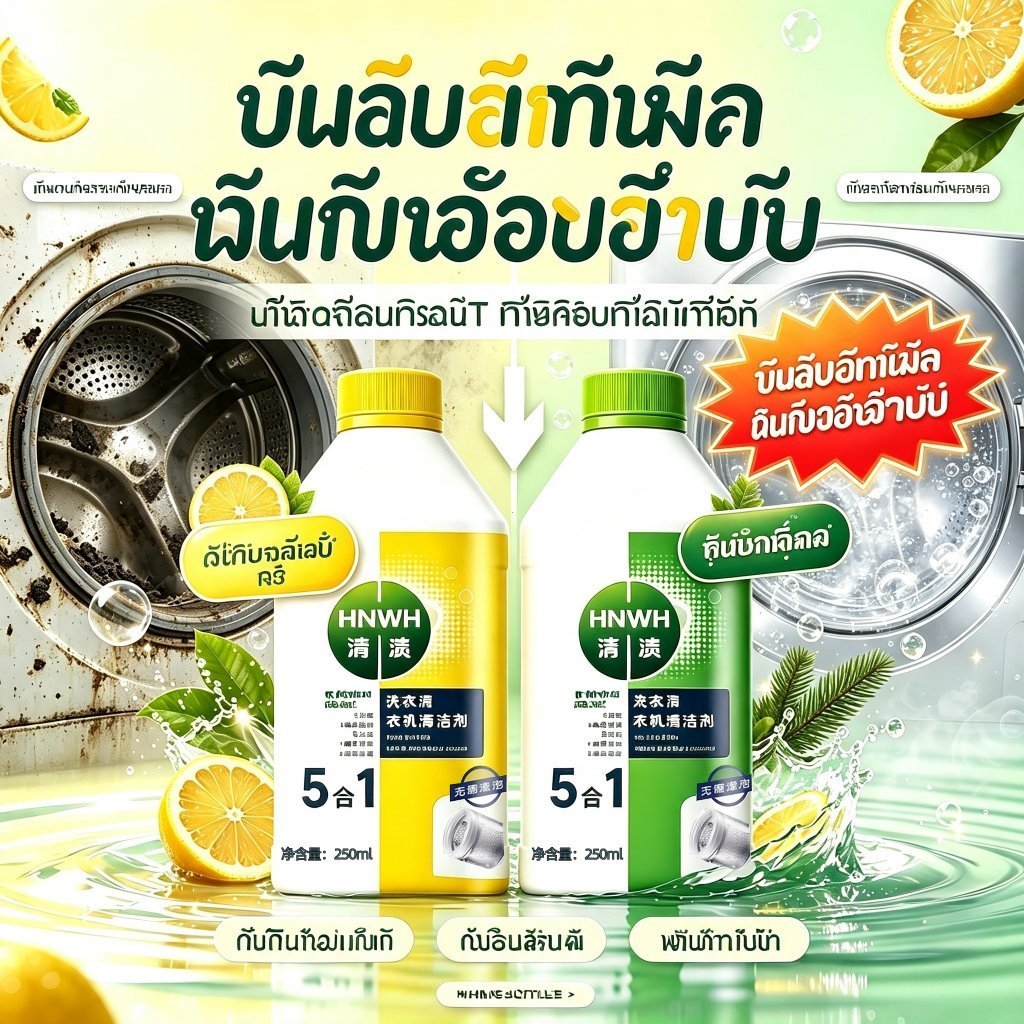 ✨ขจัดคราบ สะอาดหอม🧼ทำความสะอาดเครื่องซักผ้า 5in1 น้ํายาล้างเครื่องซักผ้า ล้างถังเครื่องซักผ้า 250ml ยับยั้งแบคทีเรีย 99%