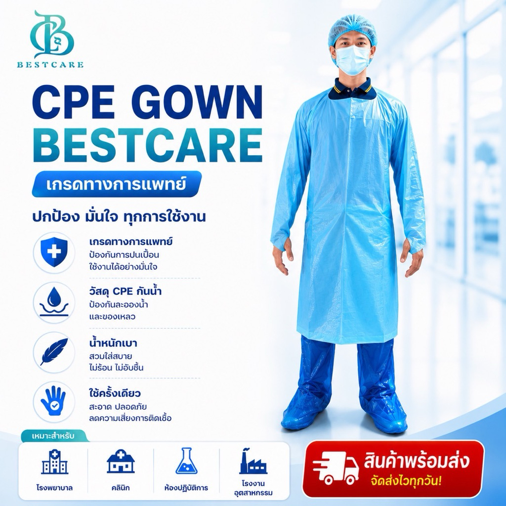✔️ส่งไวปานจรวด✔️ CPE BESTCARE1:1/leg coverราคาโรงงาน ชุดกาวน์ กันน้ำ/สารคัดหลั่ง หนา เหนียว