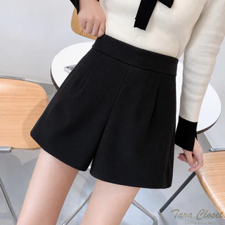 PW001 TARA Short pants กางเกงขาสั้น เอวสูง มีขอบเอว ตีเกร็ดหน้า เนื้อผ้าวูลเวฟ ผ้ายืด ใส่สบาย