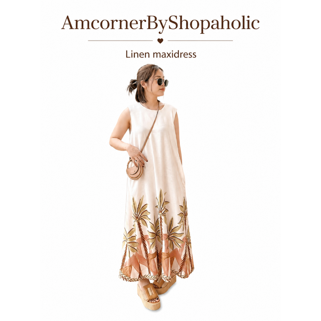 AMCORNER 🌸🌸Linen maxidress🌸🌸 เดรสผ้าลินิน เนื้อดี เนื้อใส่สบาย ไม่คัน
