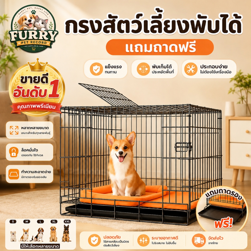 [แถมถาดฟรี] กรงสัตว์เลี้ยงพับได้ ขนาดใหญ่ ทนทาน ใช้ได้ทั้งสุนัข แมว และกระต่าย ประหยัดพื้นที่ ติดตั้งง่าย พร้อมส่ง