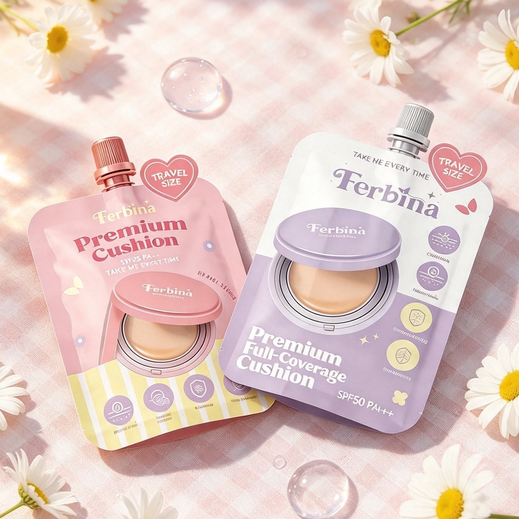 FERBINA Premium Cushion SPF35 PA+++ Travel Size 5g เฟอบีน่า คุชชั่นแบบซอง.