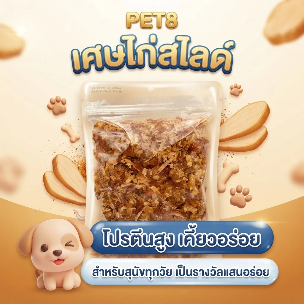 ไก่สไลด์หั่นเศษ 450g เคี้ยวง่าย เคี้ยวเพลิน สด ใหม่จากเตา สำหรับสุนัขและแมว CK21:code