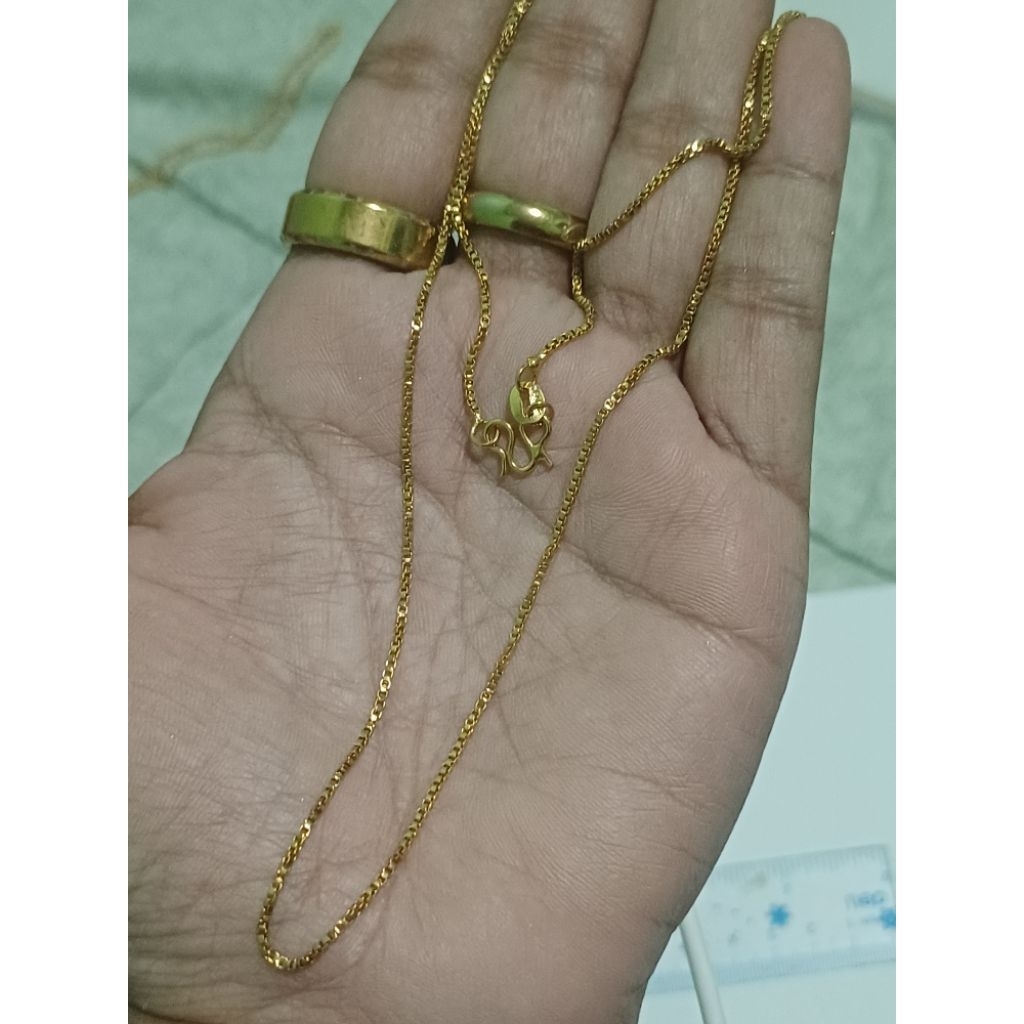 สร้อยคอสีทองลายบ๊อคเชนคัดมือสองตอก18kgbตะขอตัวmเชื่อมหนึ่งข้างไม่มีตำหนิ