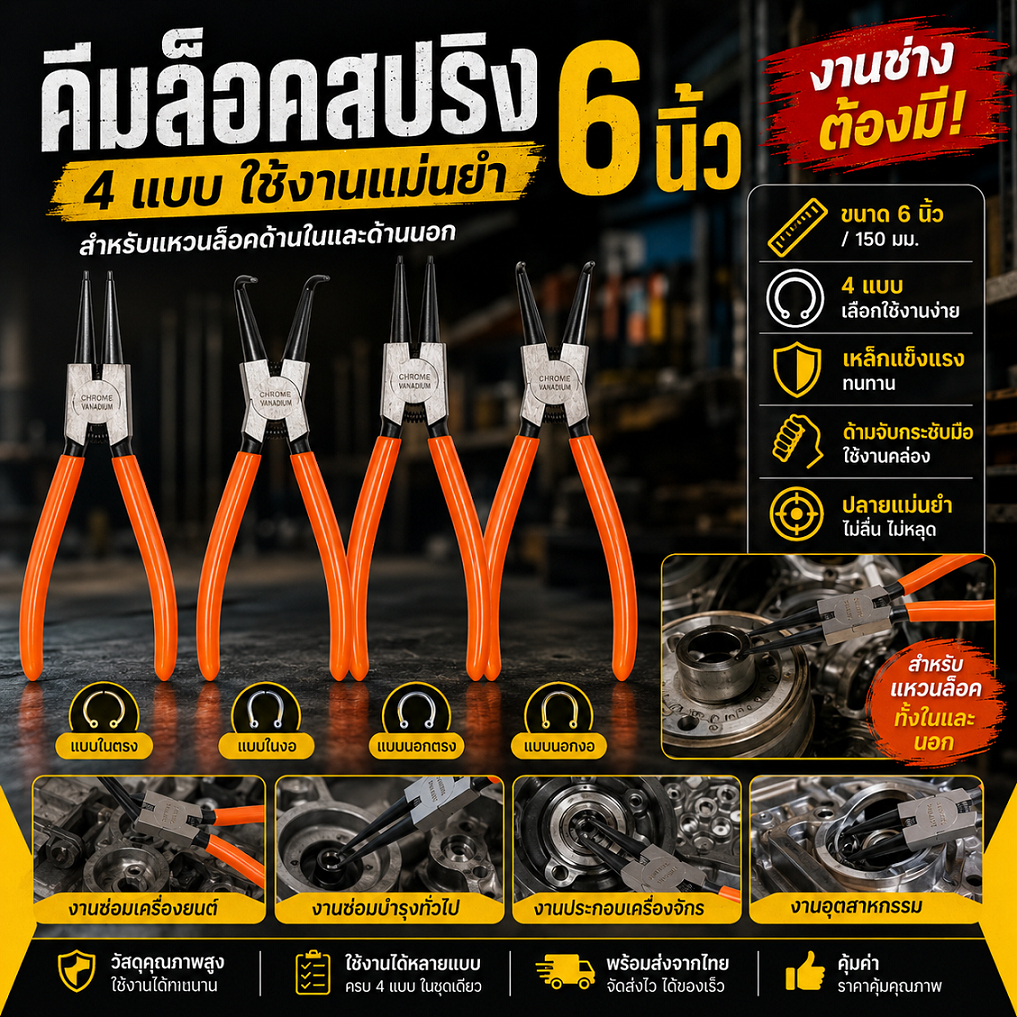 6นิ้ว คีม ชุดคีมถ่าง-หุบ คีมถ่าง คีมถ่างตรง ถ่างงอ คีมปากงอ แหวนปากตรง คีมหนีบตรง หนีบงอ คีมอเนกประสงค์