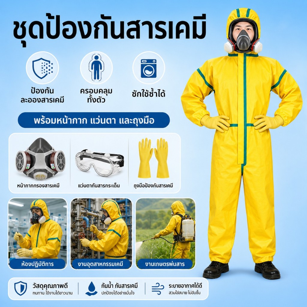 【กันน้ำ กันฝุ่น ใช้ซ้ำได้】ชุดป้องกันสารเคมี PPE แบบเต็มตัว หนา ทนทาน ใส่พ่นยา งานเกษตร ป้องกันละอองสารเคมี