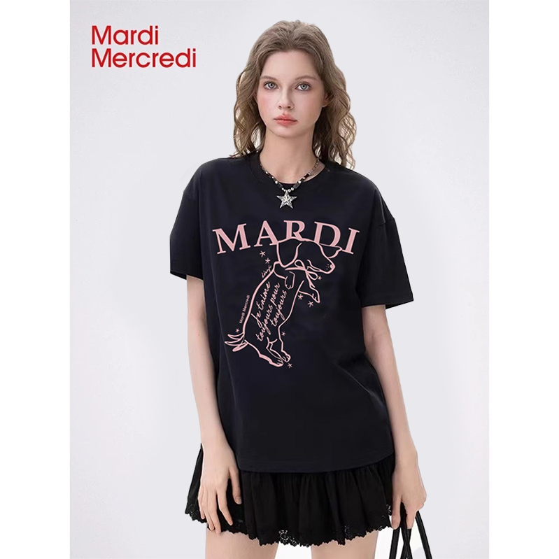 MARDI MERCREDI สินค้าเกาหลีแท้ ทำจากผ้าฝ้าย 100% พิมพ์ลายสุนัขกระโดด สวมใส่สบาย