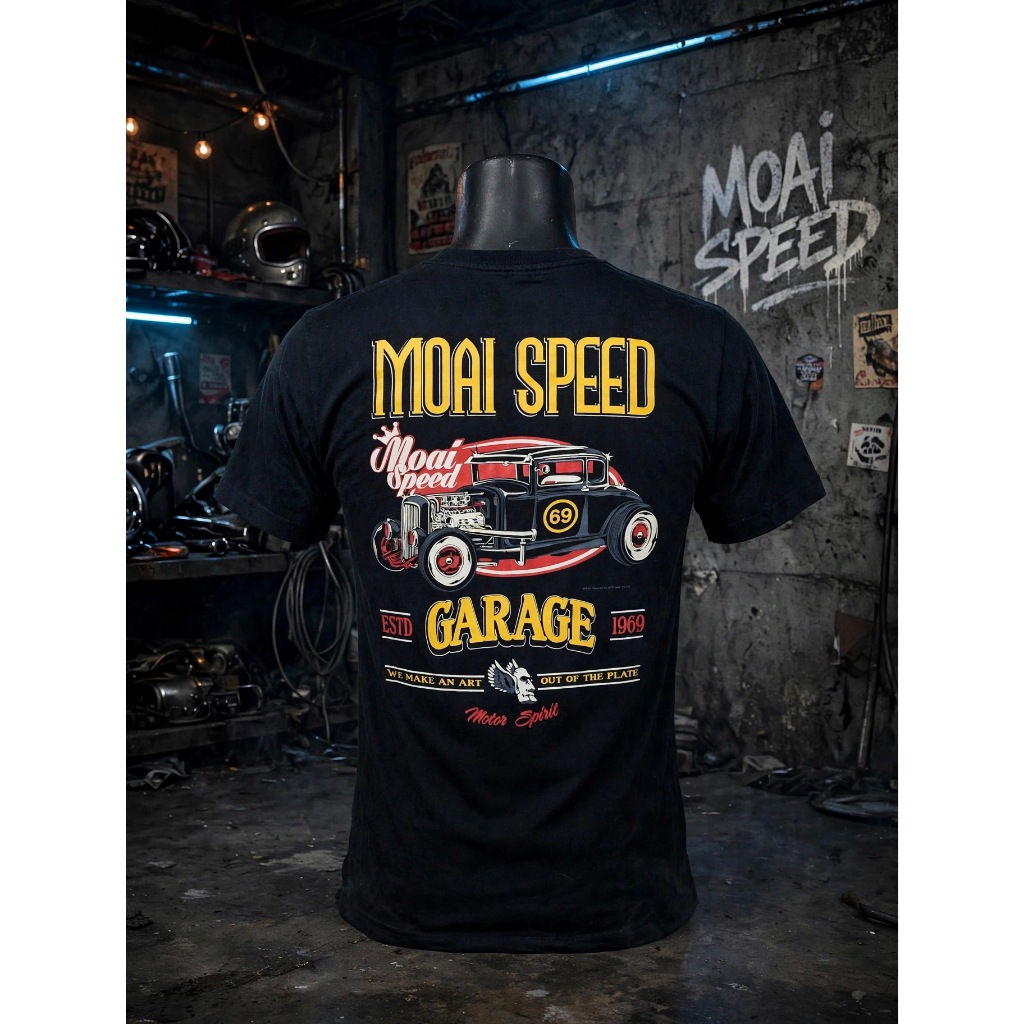 เสื้อยืดสีดำลาย Garage (มือสองสภาพ 90 %) (L) (อก 50 ซม)
