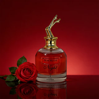 Ariana Sexy Ready Night Eau De Parfum 100ml, Unique golden leg-shaped cap design, round glass bottle with rich red perfu