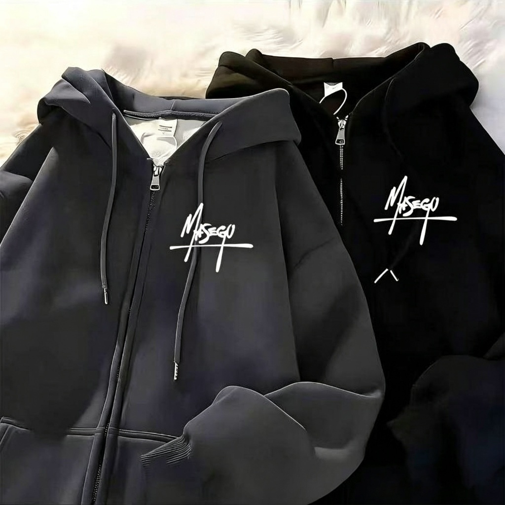 เสื้อแขนยาว เสือฮู้ดมีซิป Oversize ลายตัวอักษร สไตล์สตรีทเสื้อกันหนาวใส่ได้ทั้งผู้ชายและผู้หญิง