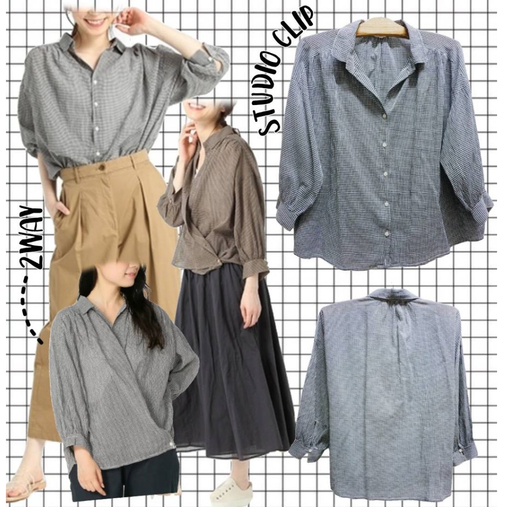 A056🐈‍⬛s t u d i o_ CLIP=เสื้อเชิ้ตผ้าคอตตอนลายตาราง2way(Oversize)