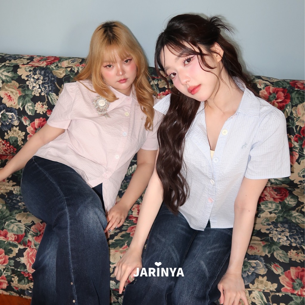 JARINYA (S-XL) เสื้อเชิ้ตคอปกแขนสั้น แต่งกระดุม