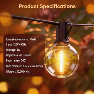 Qimedo ไฟสายLED G40 กลางแจ้ง 220V ขาวอุ่น2700K ลูกแก้ววินเทจ กันน้ำ ไฟประดับลาน-ระเบียง ไฟตกแต่งสวน แคมป์ปิ้ง งานเลี้ยง