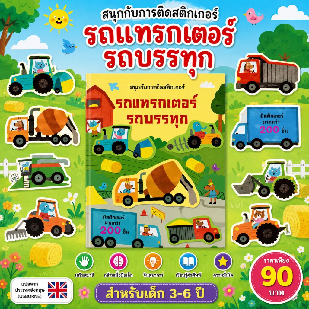Aksara for kids หนังสือเด็ก สนุกกับการติด สติกเกอร์ รถแทรกเตอร์ รถบรรทุก