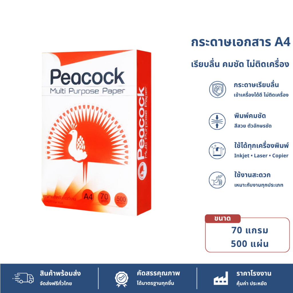กระดาษ a4 กระดาษถ่ายเอกสาร 70แกรม 500แผ่น/รีม กระดาษ a4 70 แกรม กระดาษขาว COPY PAPER a4