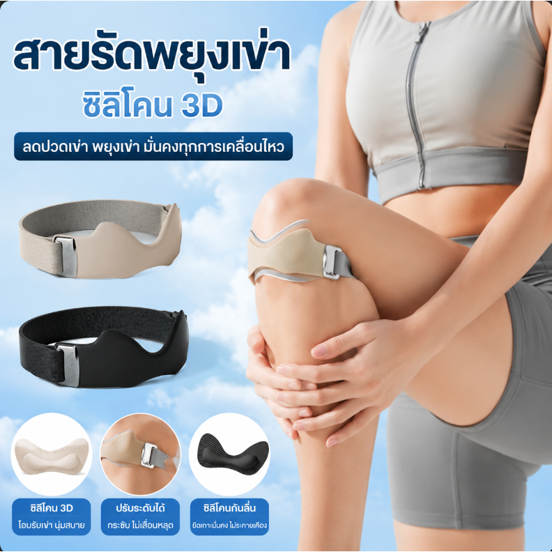[ส่งจากกรุงเทพ]สายรัดพยุงเข่าซิลิโคน 3D ปรับได้ สนับเข่าเอ็นสะบ้า กันกระแทก ระบายอากาศ กันลื่น สำหรับวิ่ง ฟิตเนส 1 ชิ้น