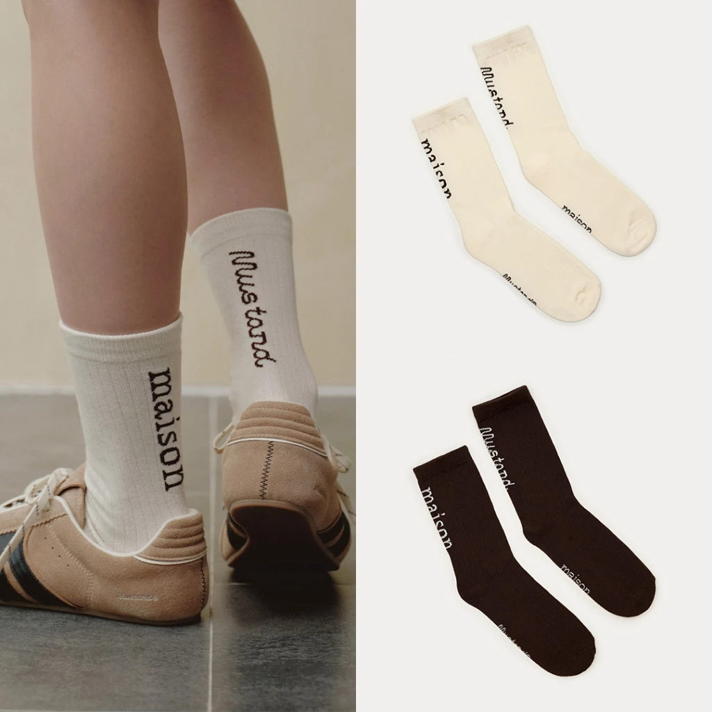 maison KEEPS x Mustard | Crew Socks | ทอโลโก้ maison และ Mustard
