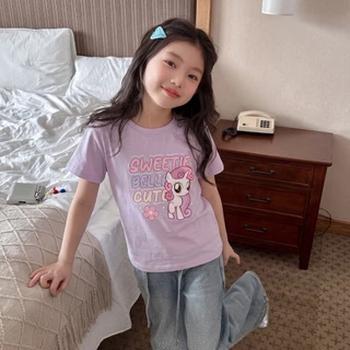 ตุ๊กตายูนิคอร์น เสื้อยืดแขนสั้นเด็ก เสื้อคอกลมแฟชั่นฤดูร้อน หลวมและลำลอง พิมพ์การ์ตูน