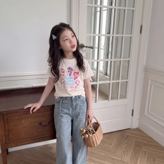 ตุ๊กตายูนิคอร์น เสื้อยืดแขนสั้นเด็ก เสื้อคอกลมแฟชั่นฤดูร้อน หลวมและลำลอง พิมพ์การ์ตูน