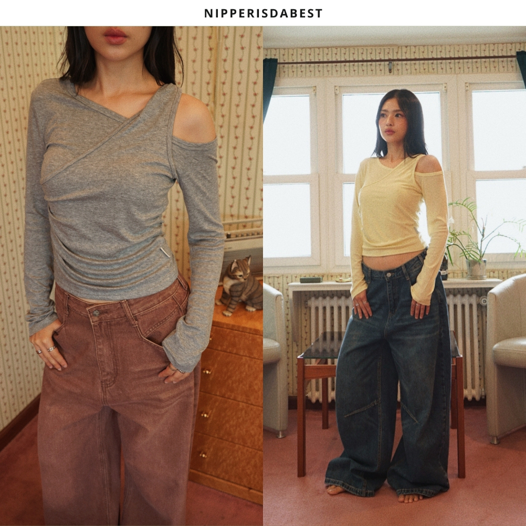 NIPPERISDABEST เสื้อรุ่น Billie top แขนยาว สีเหลืองและเทา