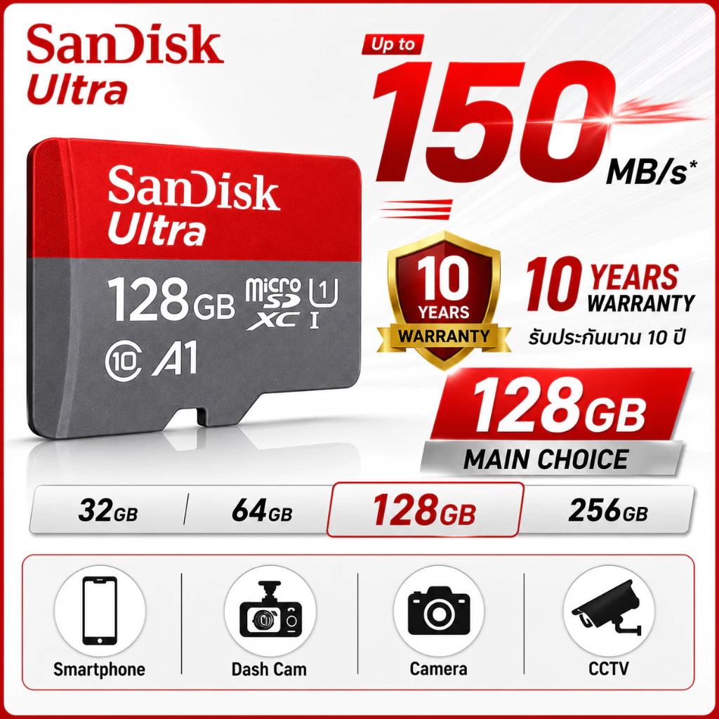 Sandisk Ultra Micro SD Card 128GB Speed 140MB/s, 256GB ,512GB Class10 A1Speed 150MB/s SDXC(SDSQUAC)