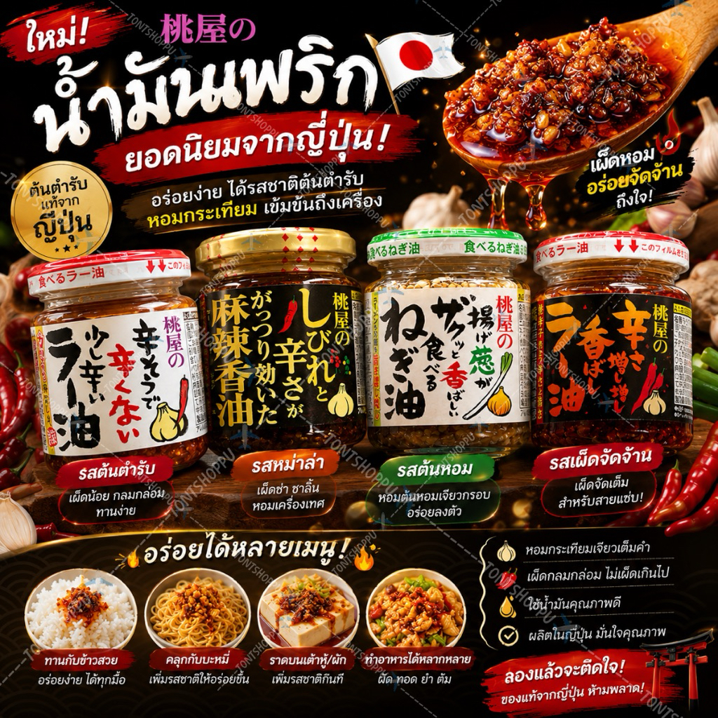 🇯🇵🤍พร้อมส่งงับ 21🖤🇯🇵Momoya Taberu Layu โมโมย่า น้ำมันพริกกระเทียมกรอบสไตล์ญี่ปุ่น นำเข้าจากญี่ปุ่น 🇯🇵