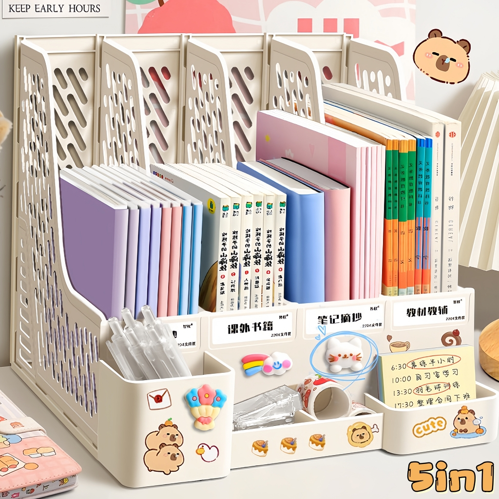 กล่องใส่เอกสาร 4 ช่อง มีที่วางปากกา ชั้นวางหนังสือ ที่ใส่กระดาษ แบบถอดประกอบได้ ความจุขนาดใหญ่ มี 5 เฉดสีให้เลือก