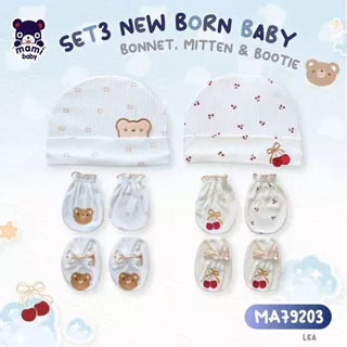 Mami Baby เซ็ตหมวกถุงมือถุงเท้าเด็กแรกเกิด ผ้าคอตตอน 100% ผ้านฝ้ายนุ่มพิเศษ ลายน่ารัก ใส่สบาย