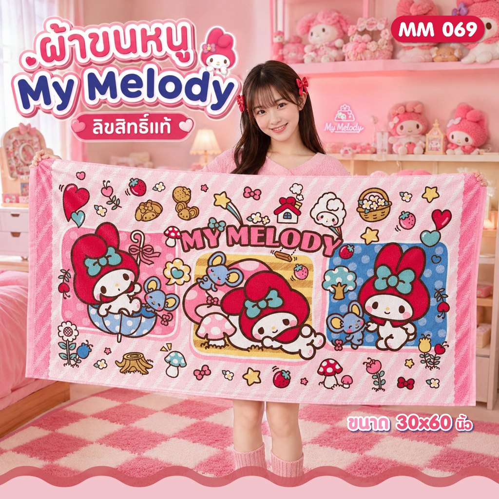 ของแท้ 100% Sanrio ผ้าขนหนู My Melody MM-069 ขนาด 30x60 นิ้ว