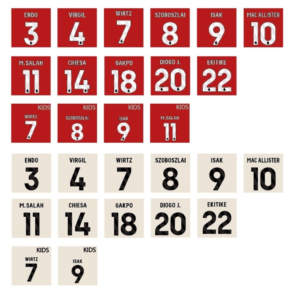 เฟล็กซ์รีดเสื้อ เบอร์รีดเสื้อ ชื่อพร้อมเบอร์ LIVERPOOL 23-27